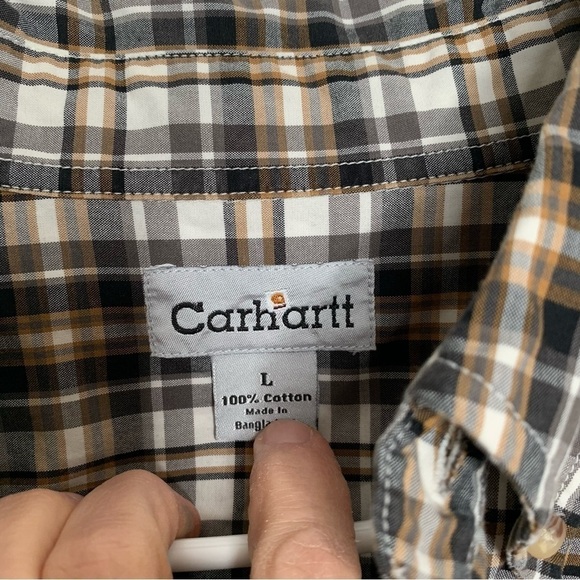 Carhartt men’s Plaid button down shirt size large Brown 100% Cotton - Picture 3 of 4